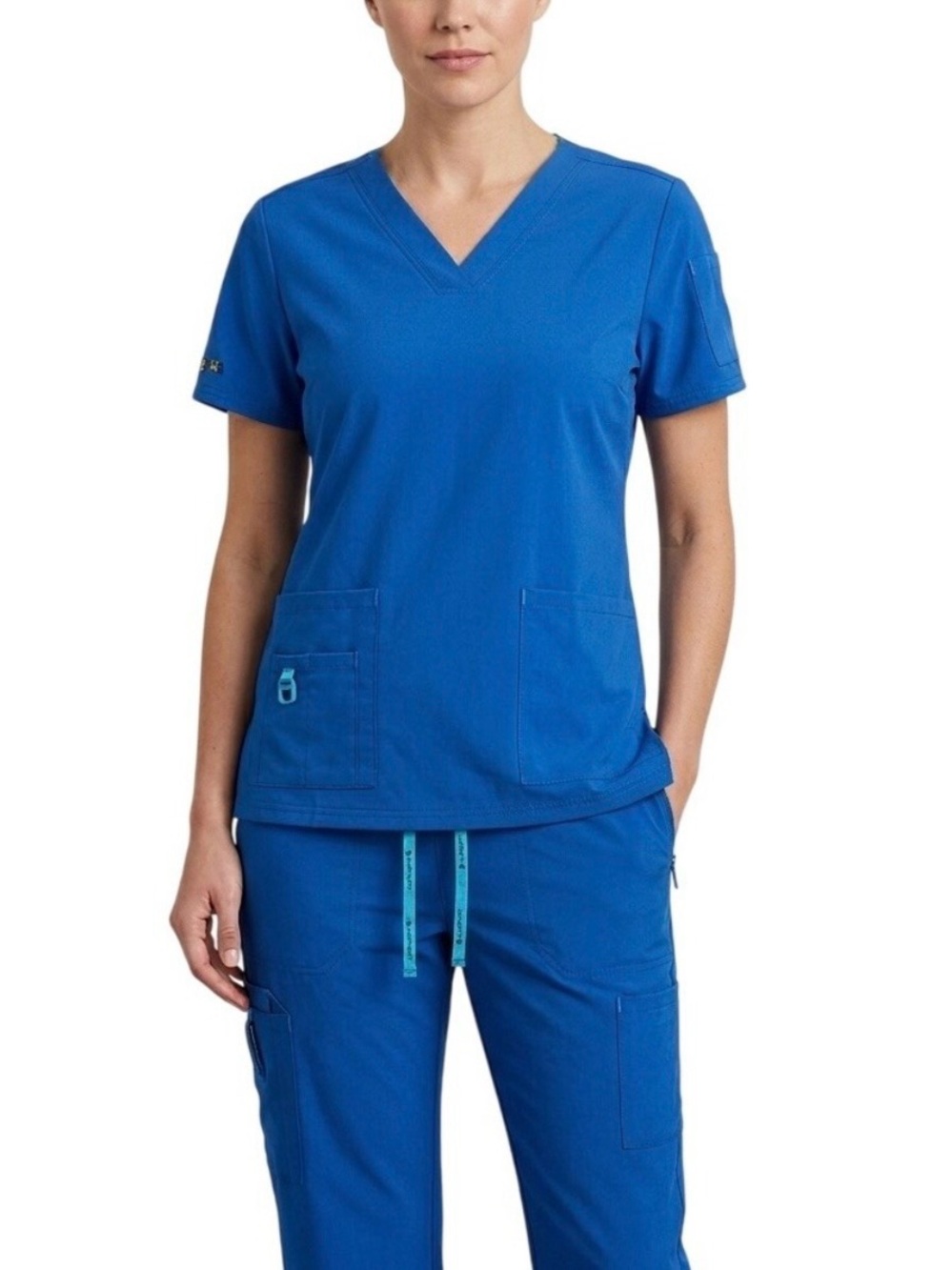 Carhartt Scrub Set Blue V-Neck Top Cargo Pants Nurse Scrubs Pockets Drawstring M